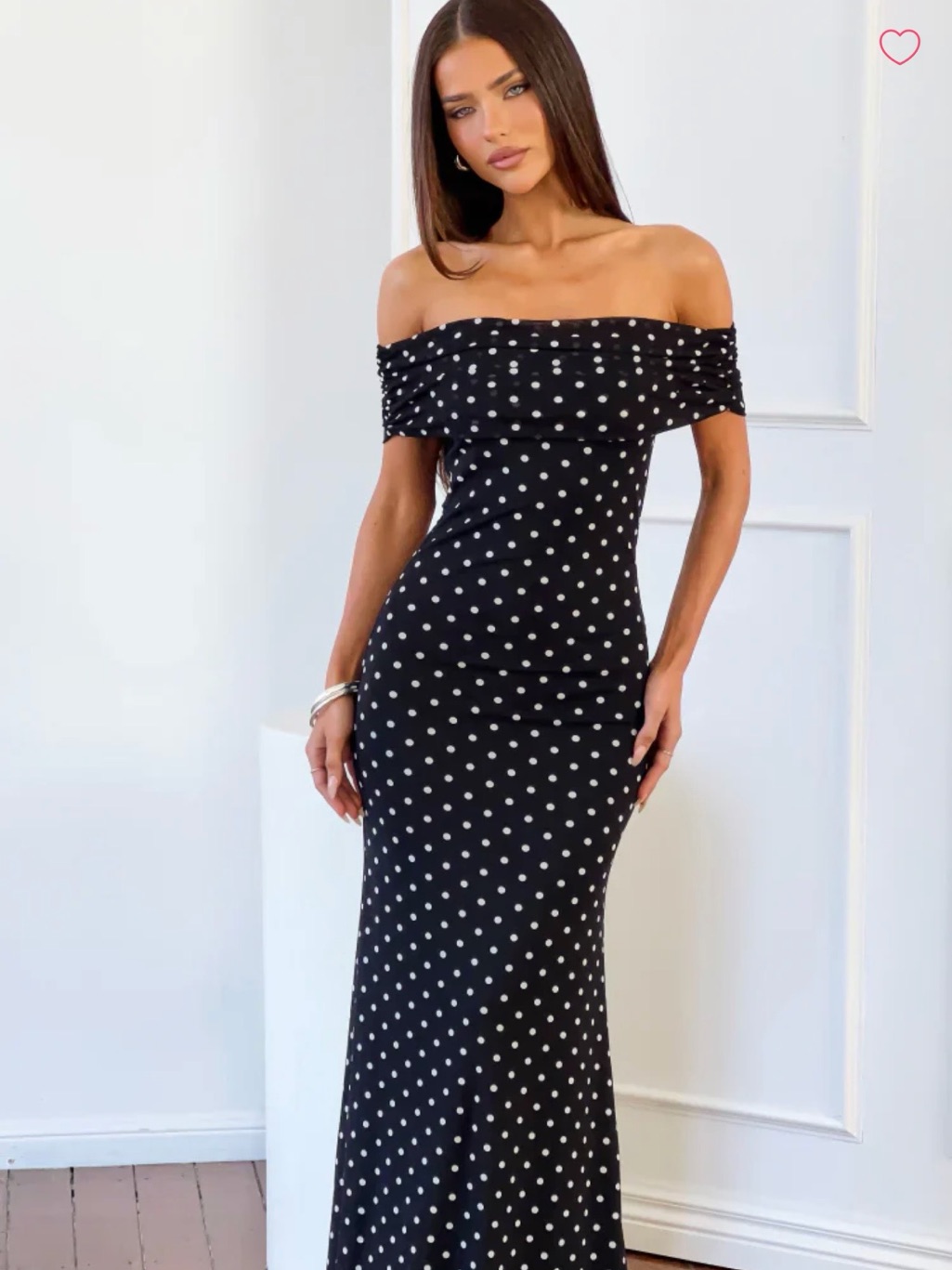 Beginning Boutique Black Polka Dot Off-Shoulder Maxi